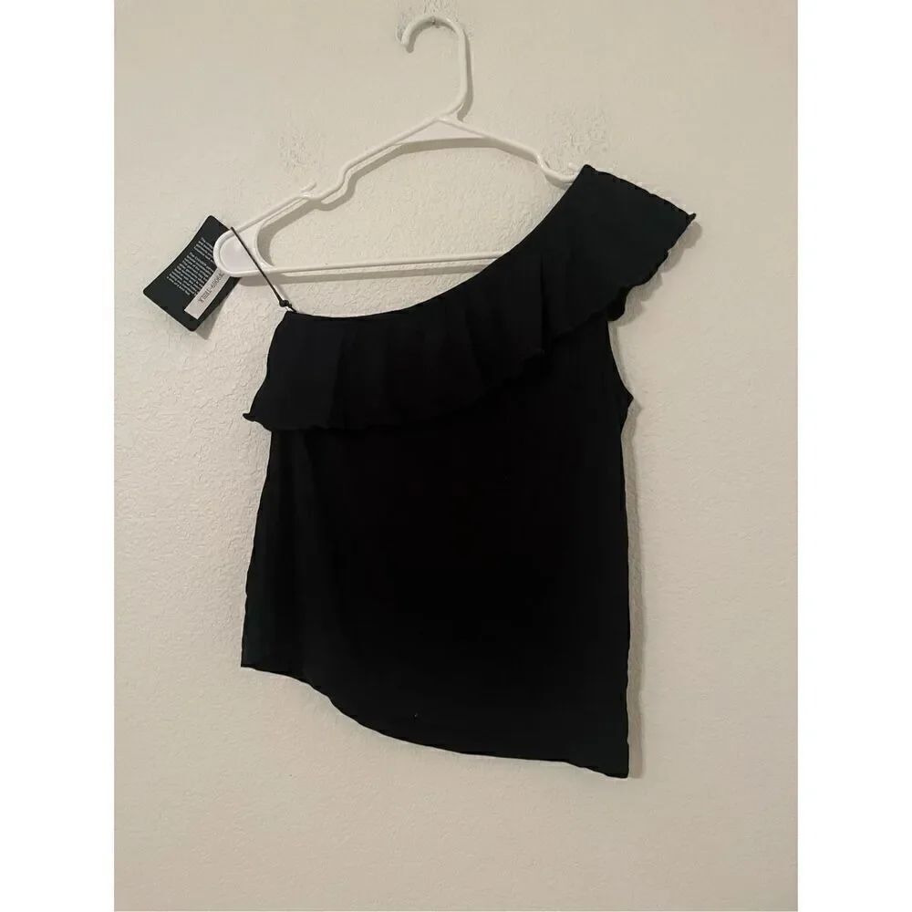 Chaser One Shoulder Ruffle Top In True Black NEW - Picture 5 of 6